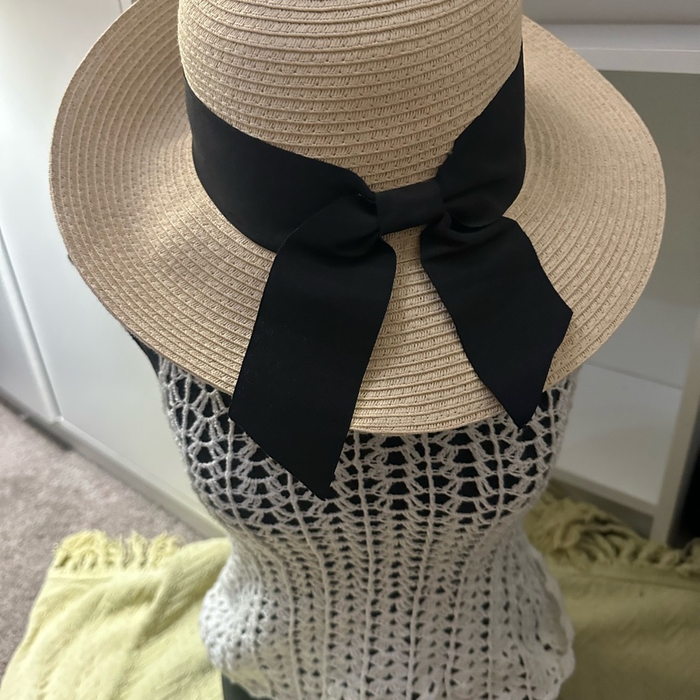 Elegant Tan Sun Hat with Black Ribbon
